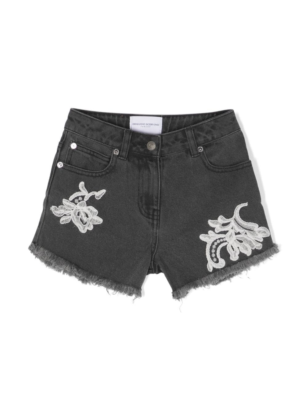 Grey Shorts With White Lace Appliqu?s - ERMANNO SCERVINO JUNIOR